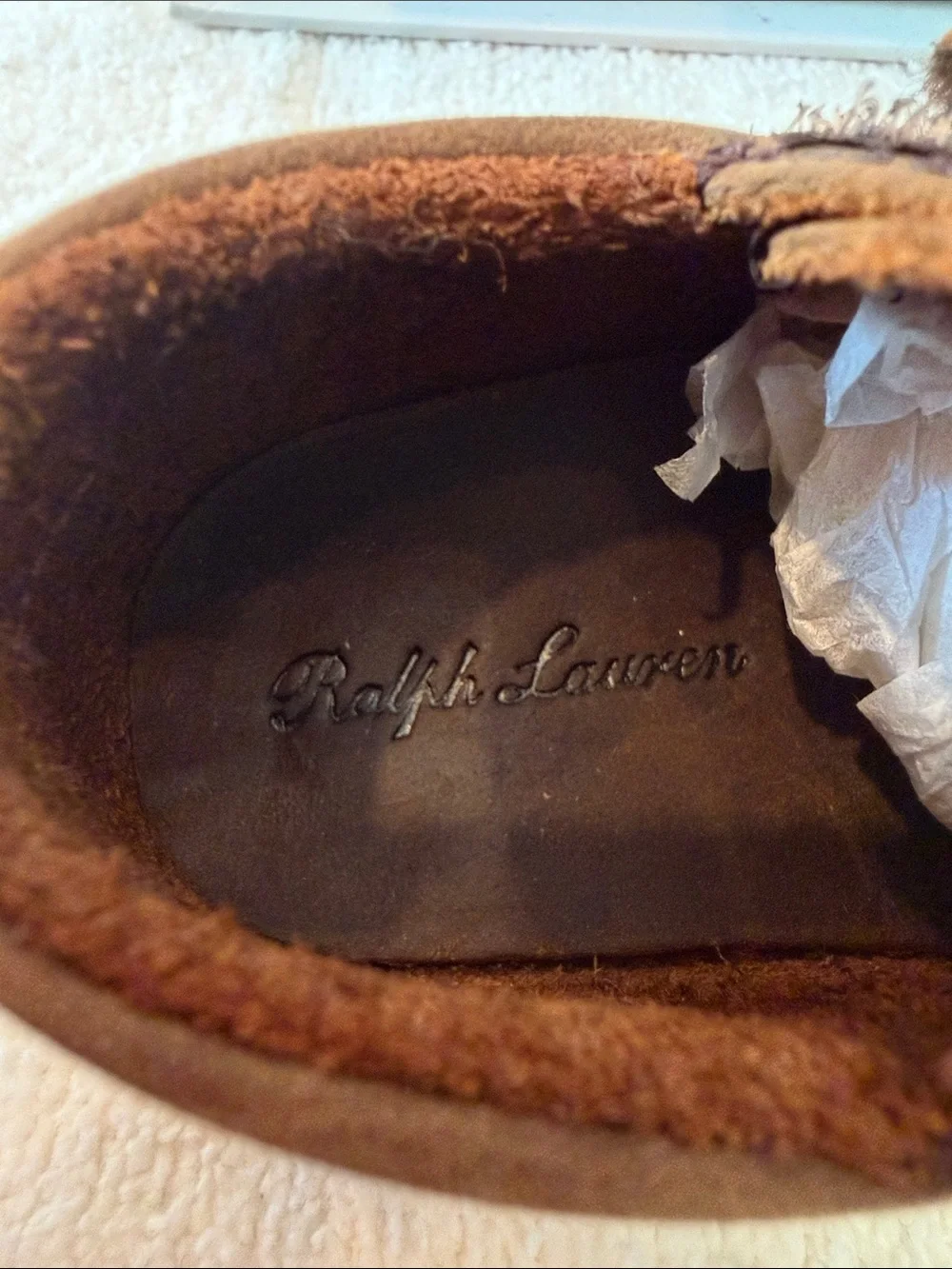 Ralph Lauren Brown Suede Moccasin with Contrast Stitch